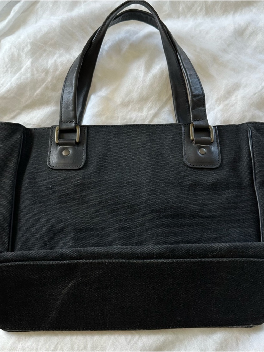 Black Dries Van Noten Canvas Tote Bag with Leather Handles - Picture 4 of 8